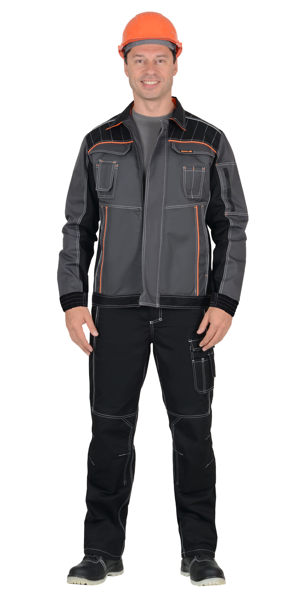 Куртка СИРИУС-ПРЕСТИЖ кор.,т.серая с оранжевым кантом