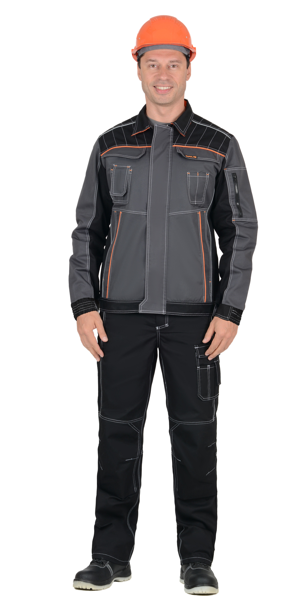 Куртка СИРИУС-ПРЕСТИЖ кор.,т.серая с оранжевым кантом