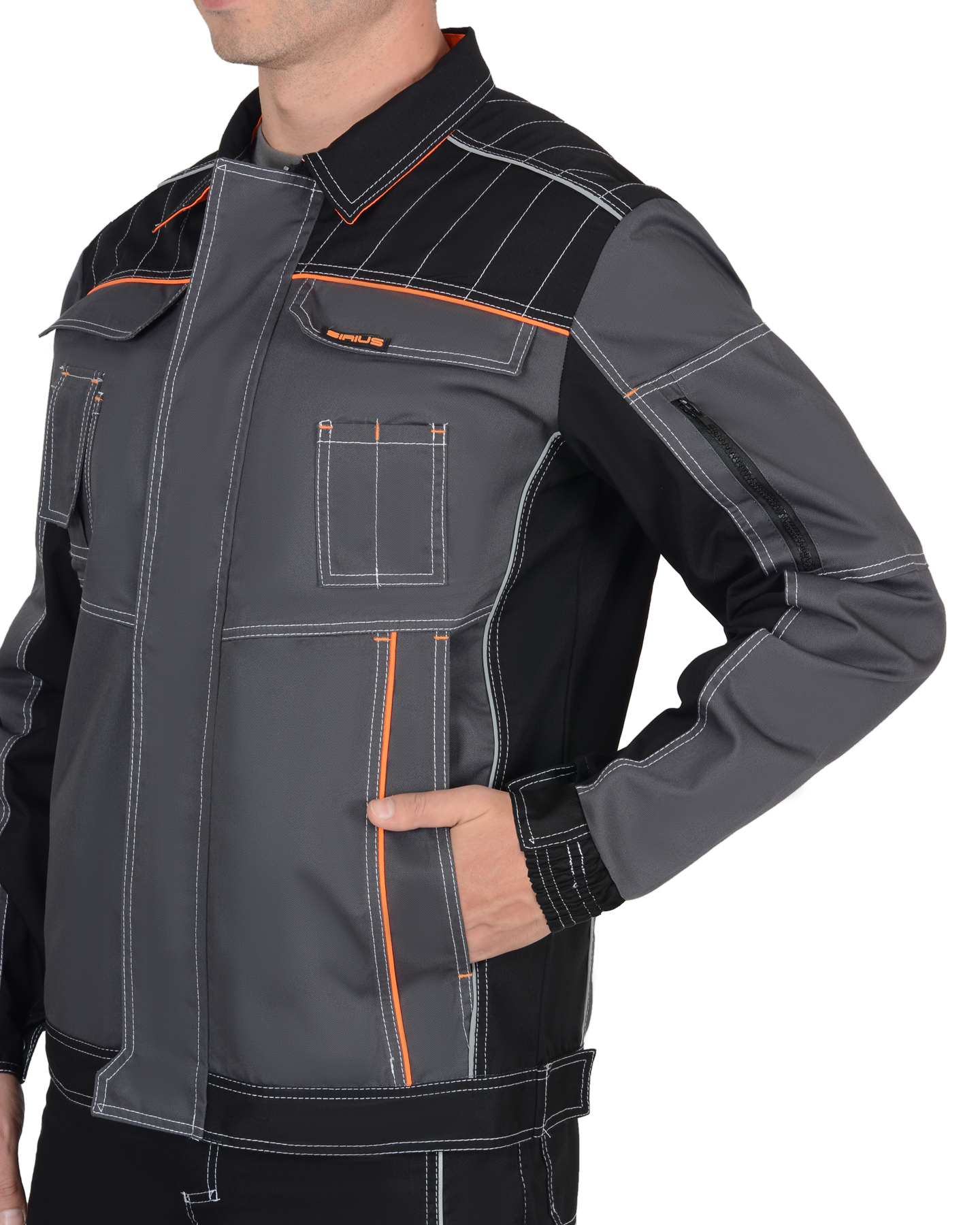 Куртка СИРИУС-ПРЕСТИЖ кор.,т.серая с оранжевым кантом