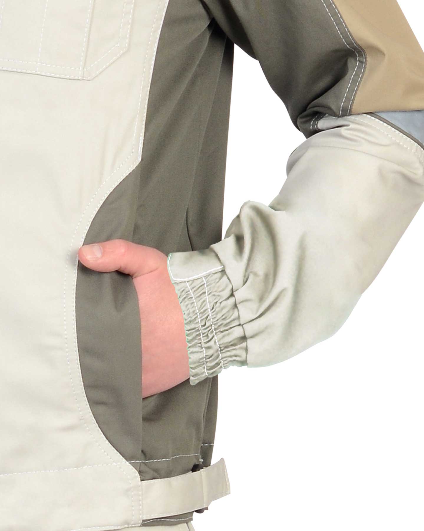 Костюм СИРИУС-КАСПИЙ куртка, п/к, молочный с оливой, песочным и СОП