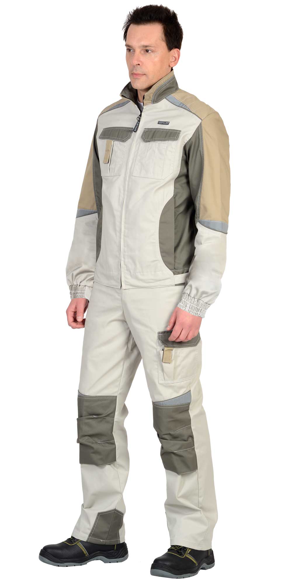 Костюм СИРИУС-КАСПИЙ куртка, п/к, молочный с оливой, песочным и СОП