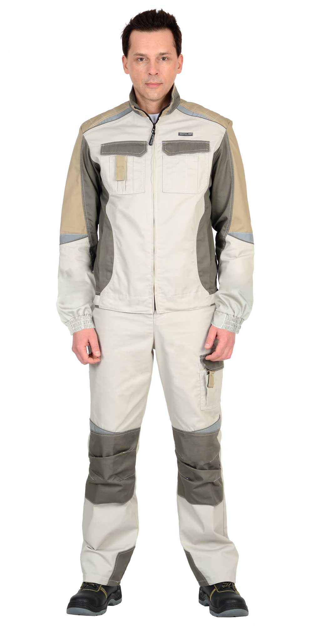 Костюм СИРИУС-КАСПИЙ куртка, п/к, молочный с оливой, песочным и СОП