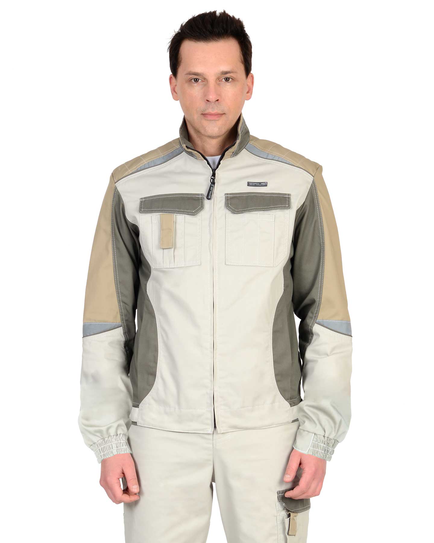 Костюм СИРИУС-КАСПИЙ куртка, п/к, молочный с оливой, песочным и СОП