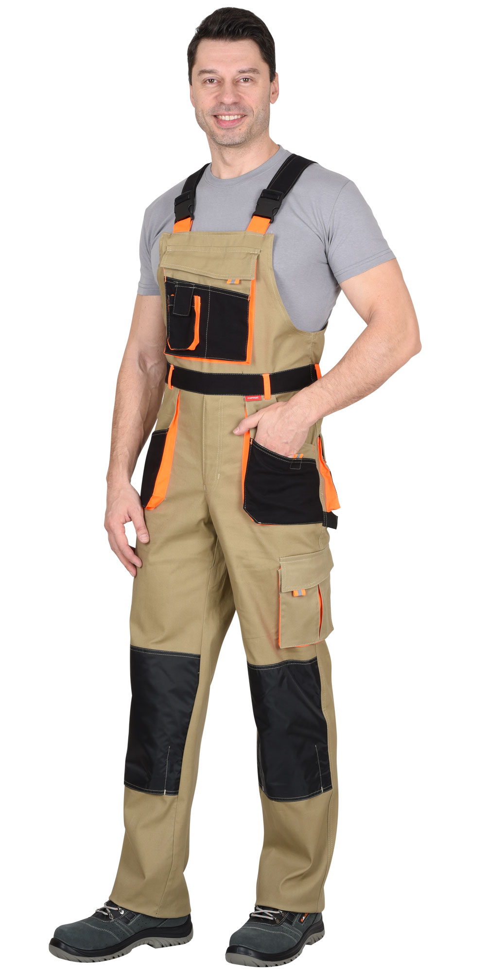 Полукомбинезон СИРИУС-МАНХЕТТЕН песочный с оранж. и черным тк. мех. стрейч пл. 250г/кв.м 