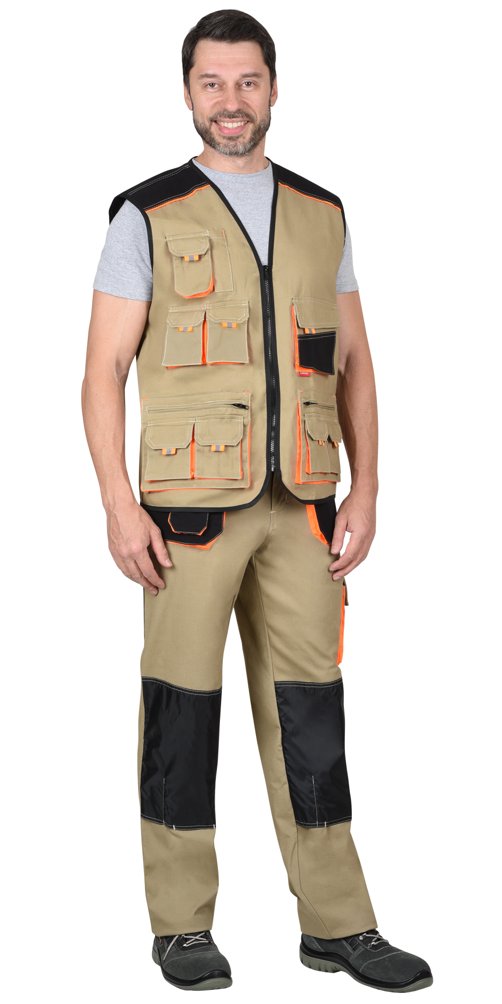 Жилет СИРИУС-МАНХЕТТЕН песочный с оранж. и черным тк. мех. стрейч пл. 250г/кв.м 