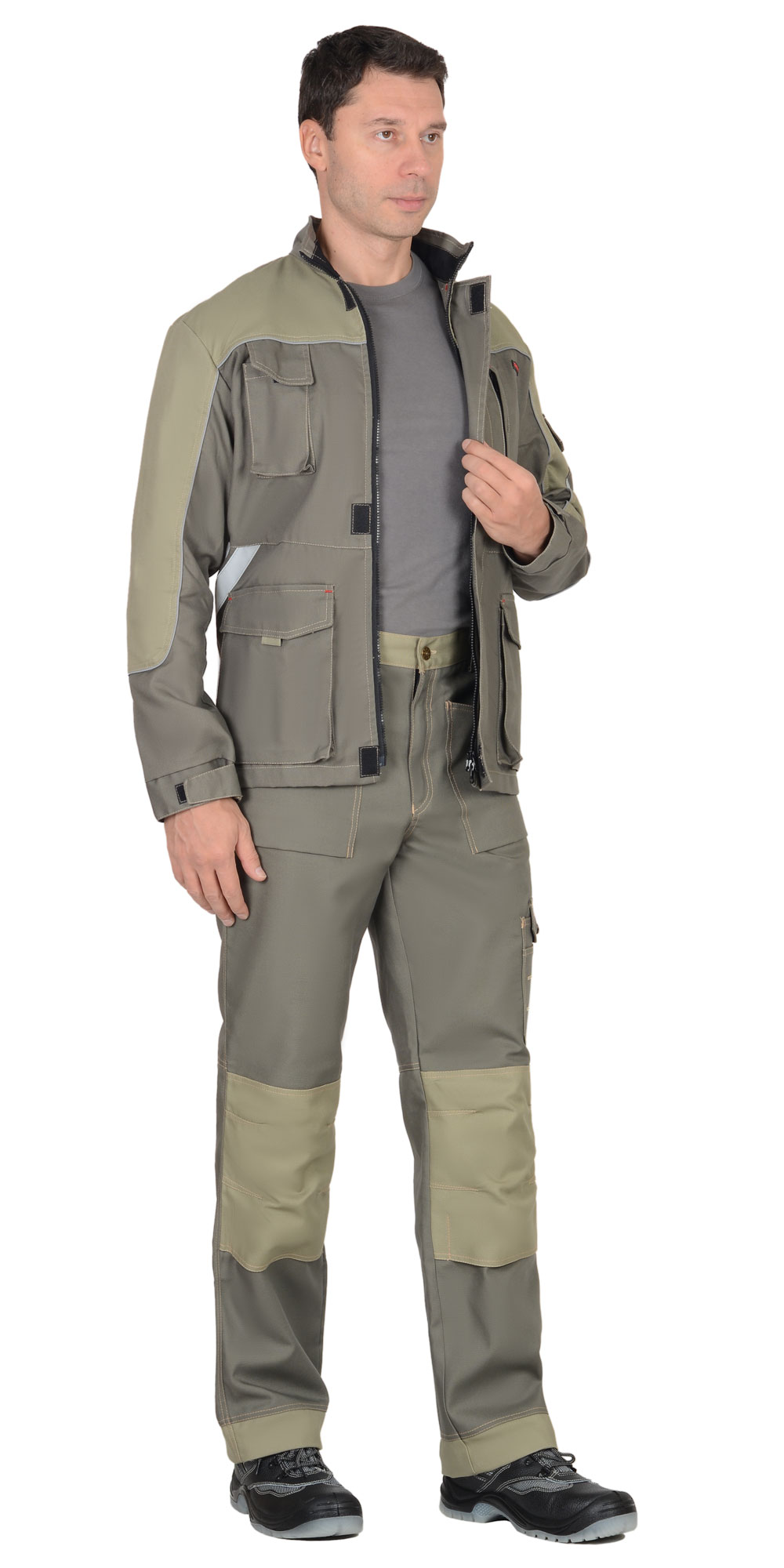 Костюм СИРИУС-ВЕСТ-ВОРК куртка дл., брюки т.оливковый со св.оливковым пл. 275 г/кв.м 