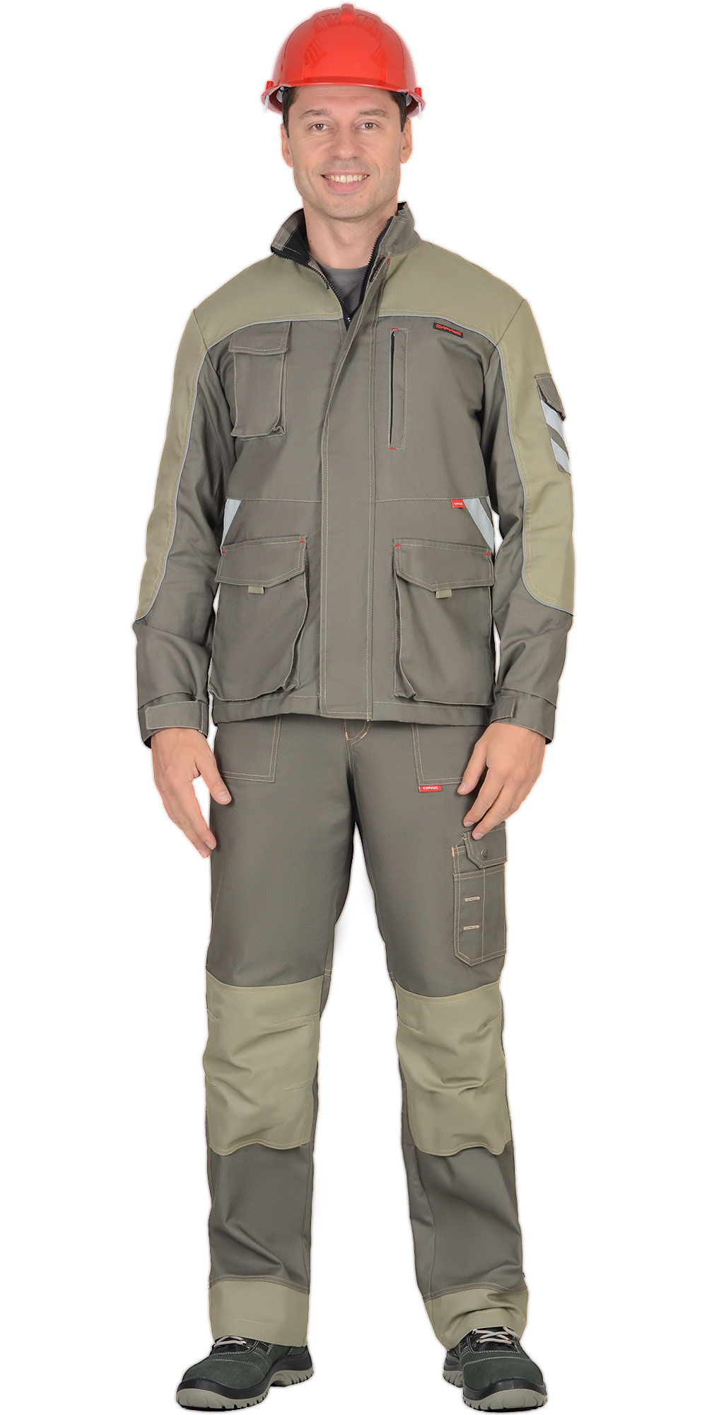 Костюм СИРИУС-ВЕСТ-ВОРК куртка дл, п/к т.оливковый со св.оливковым пл. 275 г/кв.м 