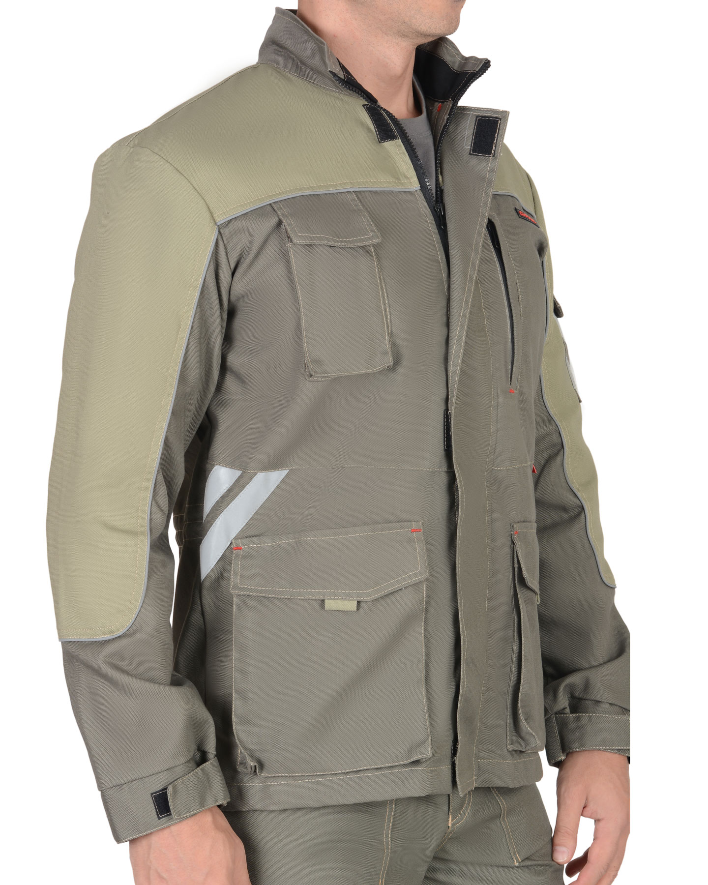 Костюм СИРИУС-ВЕСТ-ВОРК куртка дл, п/к т.оливковый со св.оливковым пл. 275 г/кв.м 