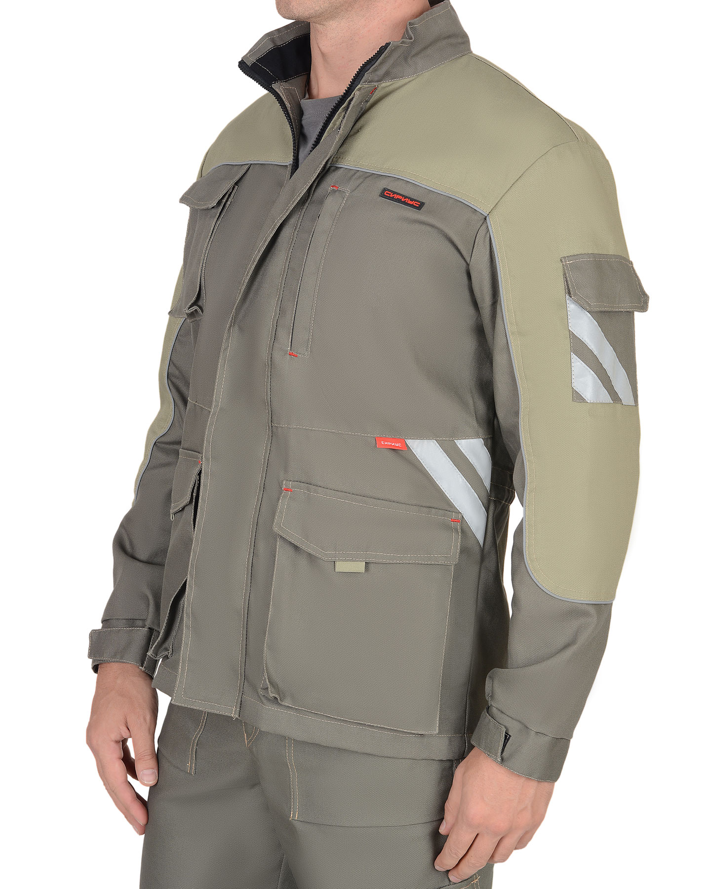 Костюм СИРИУС-ВЕСТ-ВОРК куртка дл, п/к т.оливковый со св.оливковым пл. 275 г/кв.м 