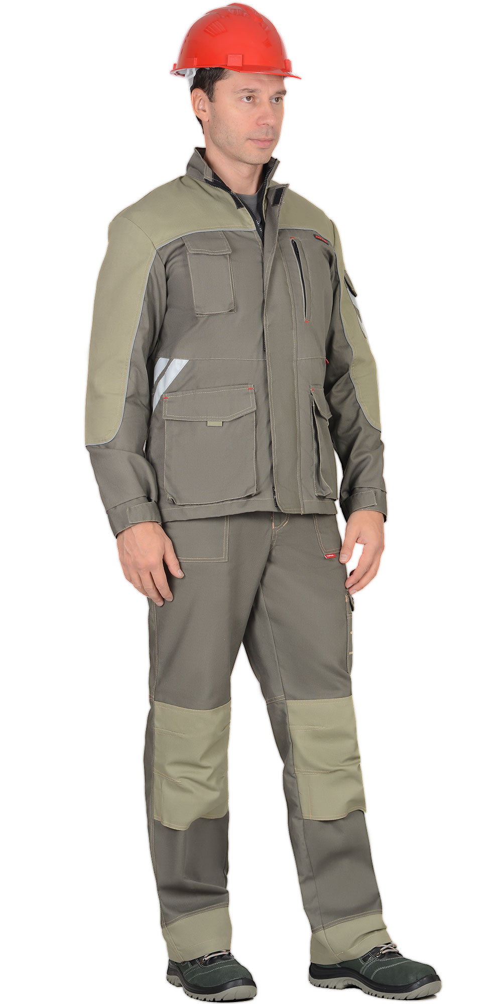 Костюм СИРИУС-ВЕСТ-ВОРК куртка дл, п/к т.оливковый со св.оливковым пл. 275 г/кв.м 