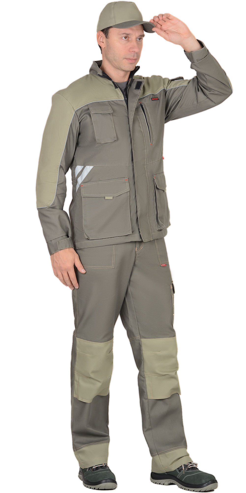 Костюм СИРИУС-ВЕСТ-ВОРК куртка дл, п/к т.оливковый со св.оливковым пл. 275 г/кв.м 