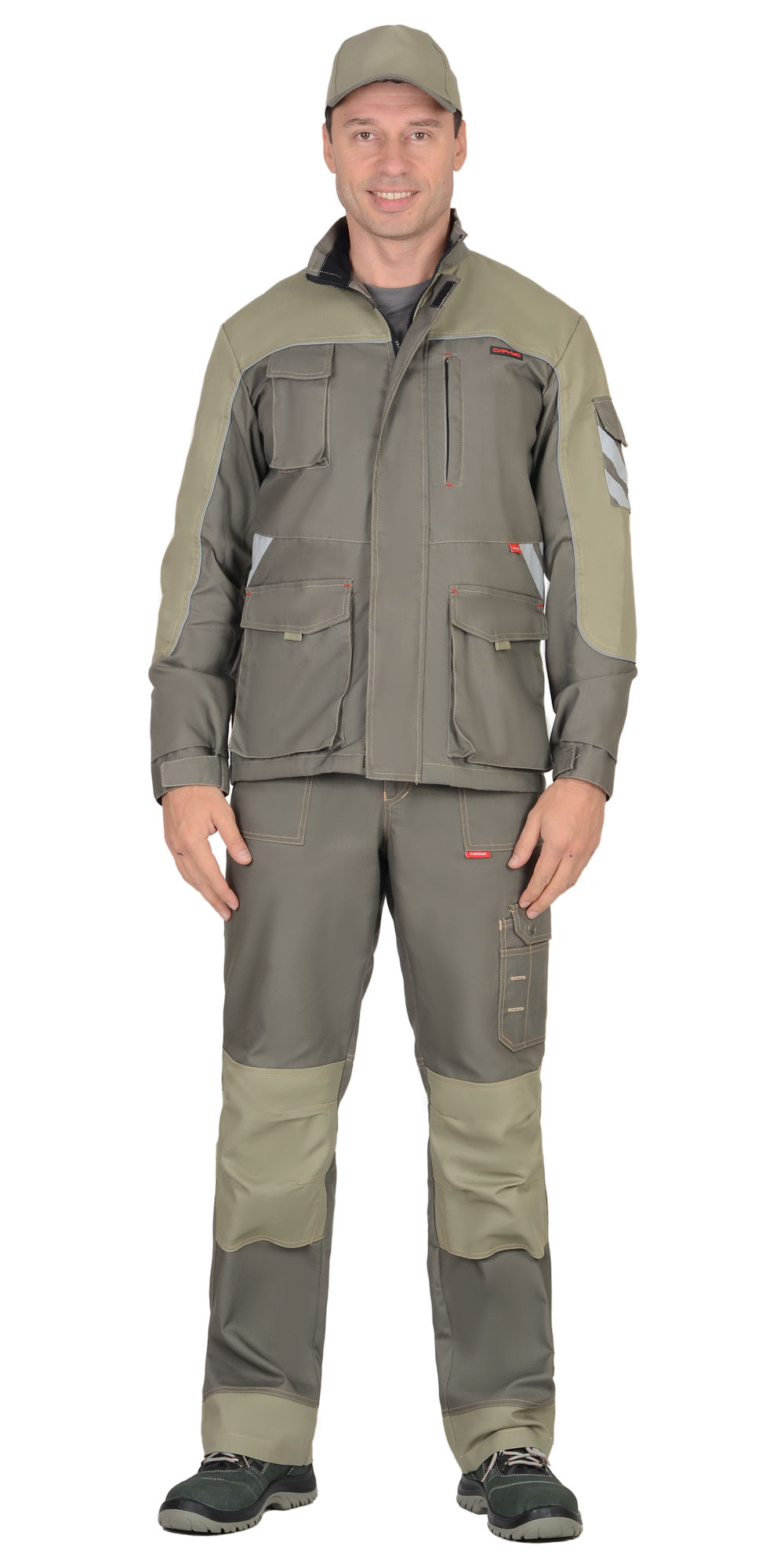 Костюм СИРИУС-ВЕСТ-ВОРК куртка дл, п/к т.оливковый со св.оливковым пл. 275 г/кв.м 