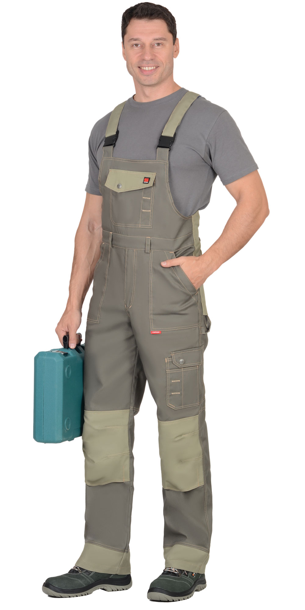 Костюм СИРИУС-ВЕСТ-ВОРК куртка дл, п/к т.оливковый со св.оливковым пл. 275 г/кв.м 