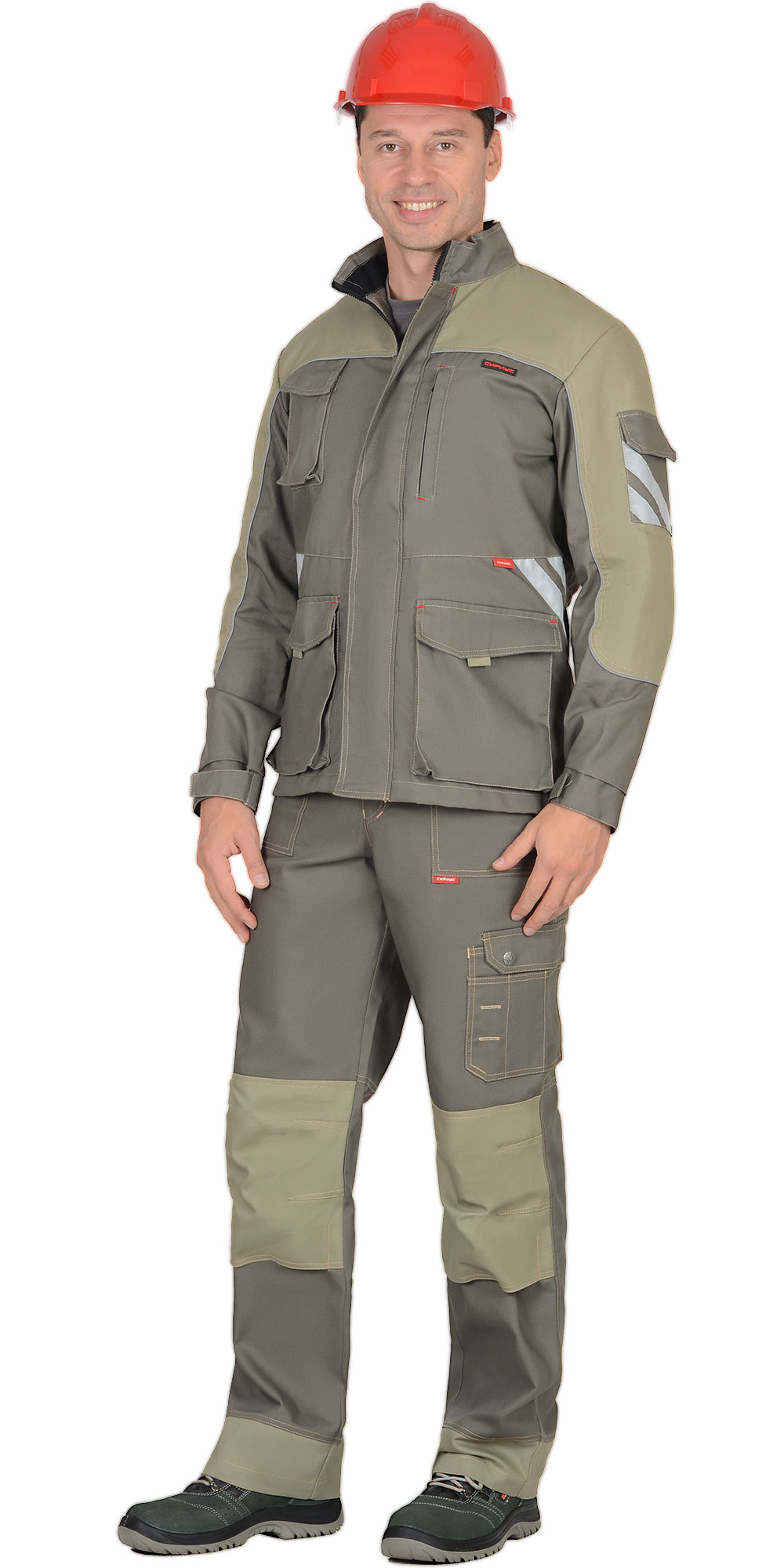 Костюм СИРИУС-ВЕСТ-ВОРК куртка дл, п/к т.оливковый со св.оливковым пл. 275 г/кв.м 