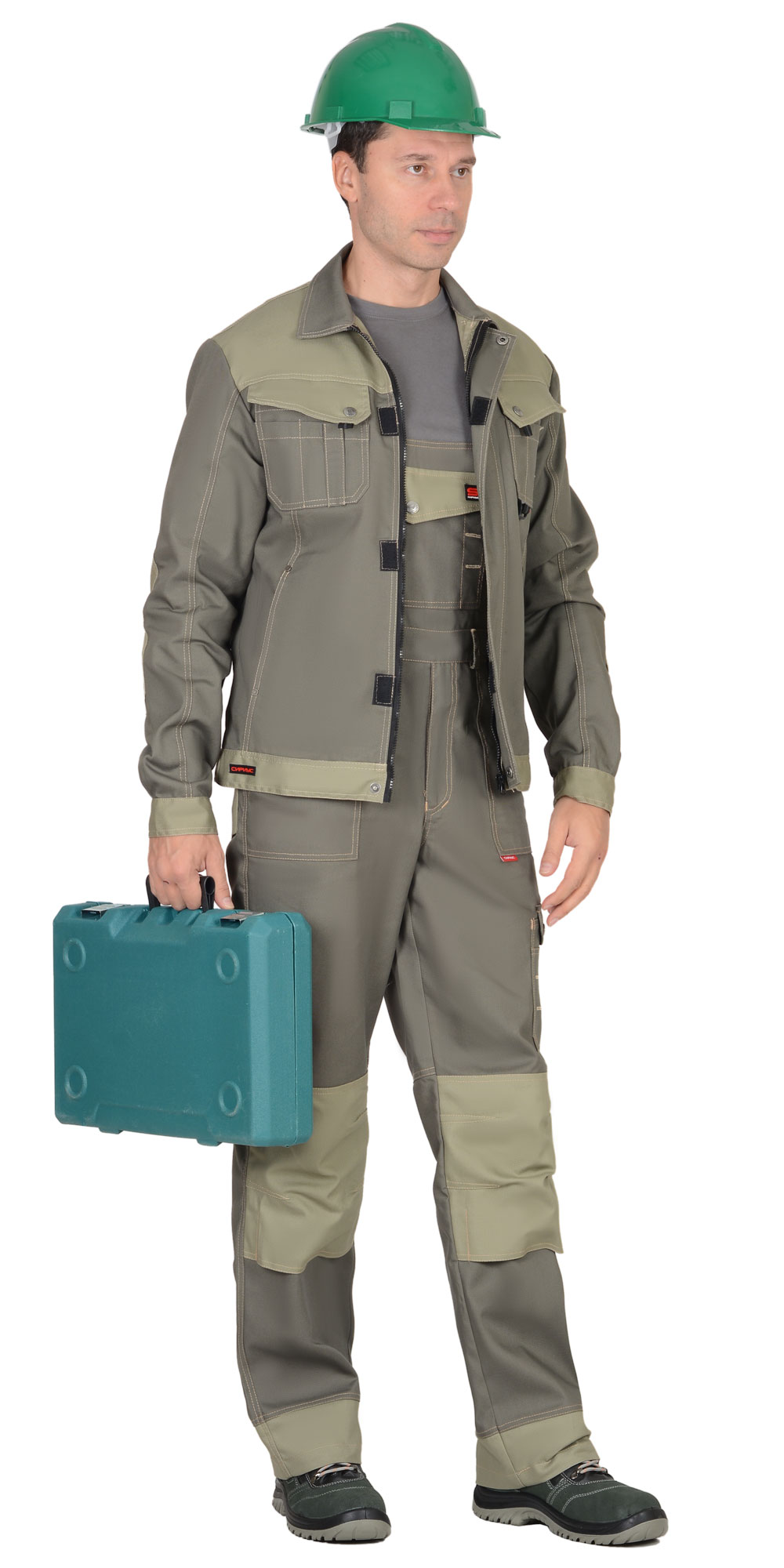 Костюм СИРИУС-ВЕСТ-ВОРК куртка кор., п/к т.оливковый со св.оливковым пл. 275 г/кв.м 