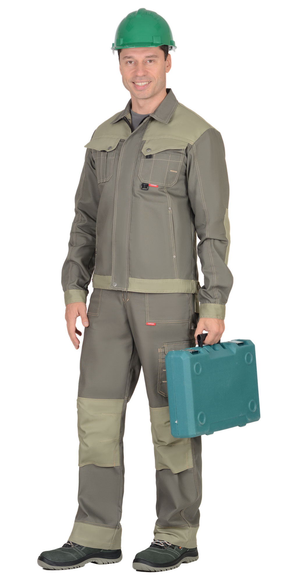 Костюм СИРИУС-ВЕСТ-ВОРК куртка кор., п/к т.оливковый со св.оливковым пл. 275 г/кв.м 