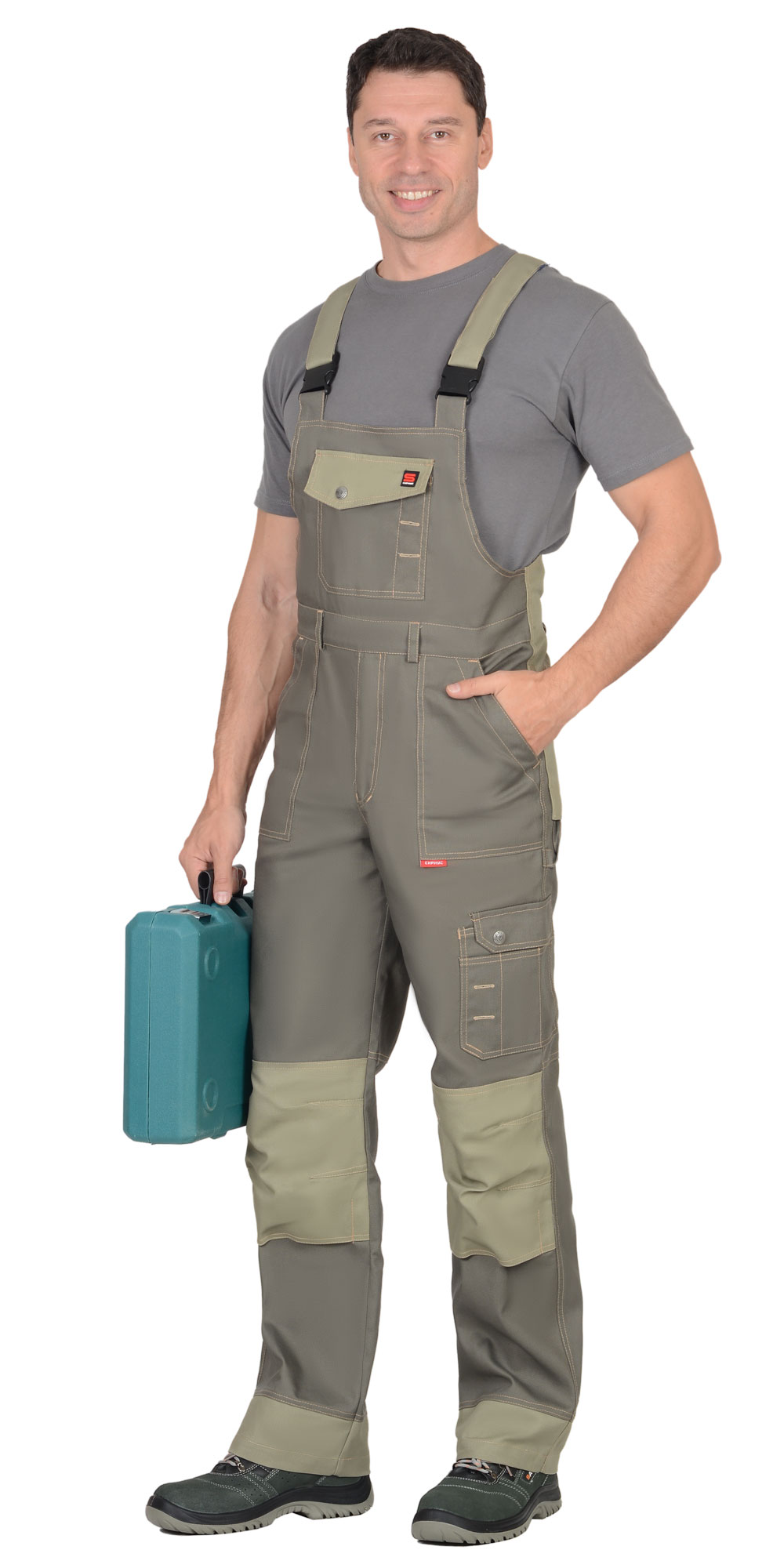 Костюм СИРИУС-ВЕСТ-ВОРК куртка кор., п/к т.оливковый со св.оливковым пл. 275 г/кв.м 