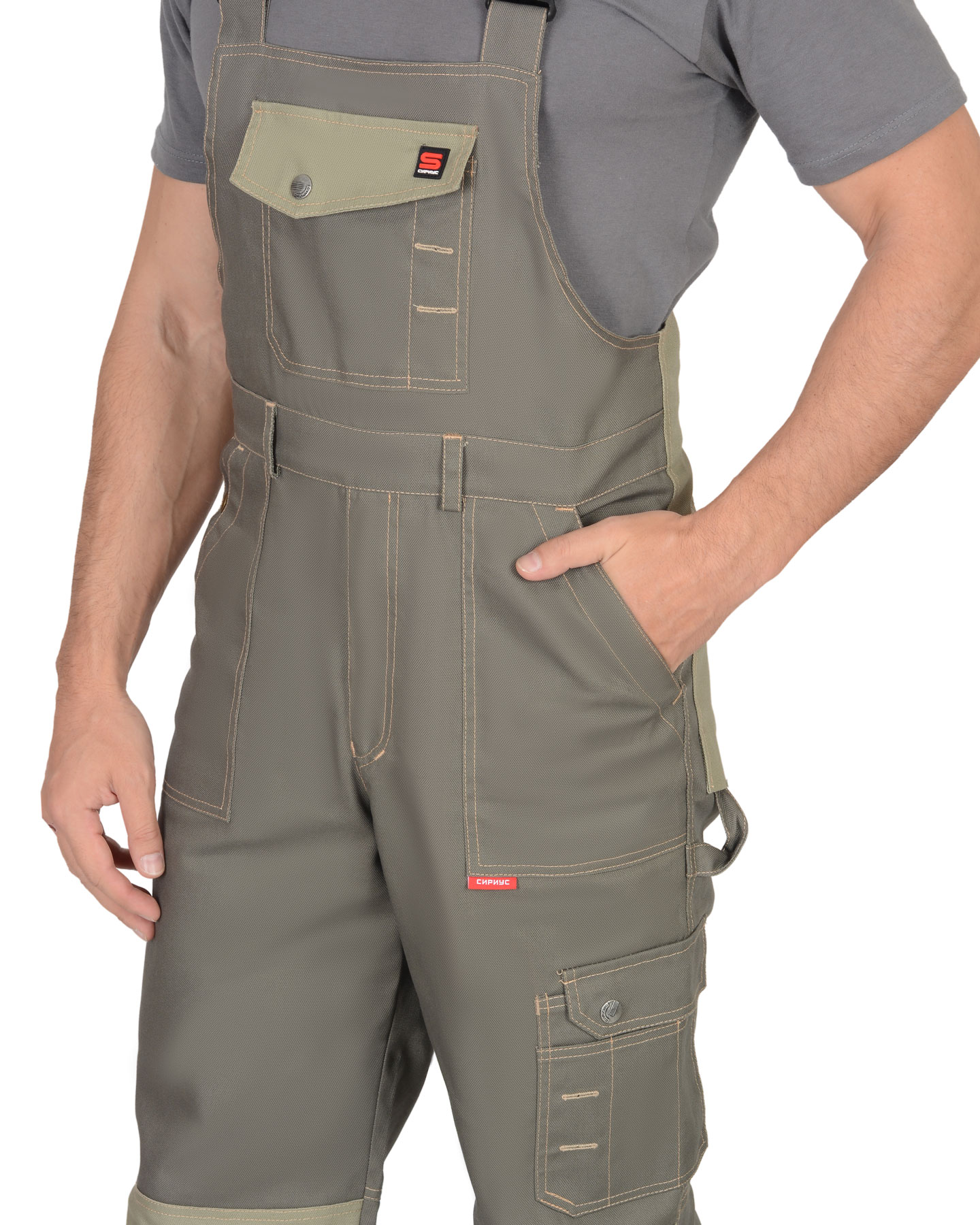 Костюм СИРИУС-ВЕСТ-ВОРК куртка кор., п/к т.оливковый со св.оливковым пл. 275 г/кв.м 