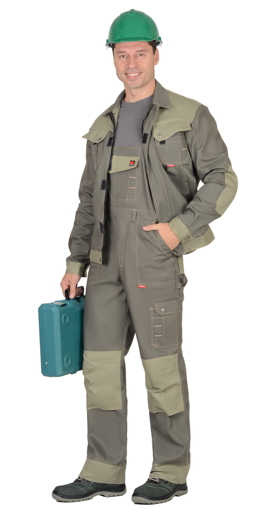 Костюм СИРИУС-ВЕСТ-ВОРК куртка кор., п/к т.оливковый со св.оливковым пл. 275 г/кв.м 