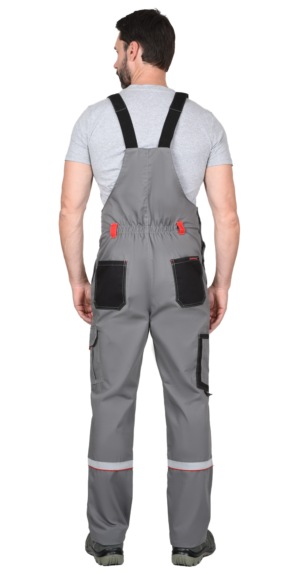 Костюм СИРИУС-СТАН куртка, п/к ср.серый с черной и красной отделкой