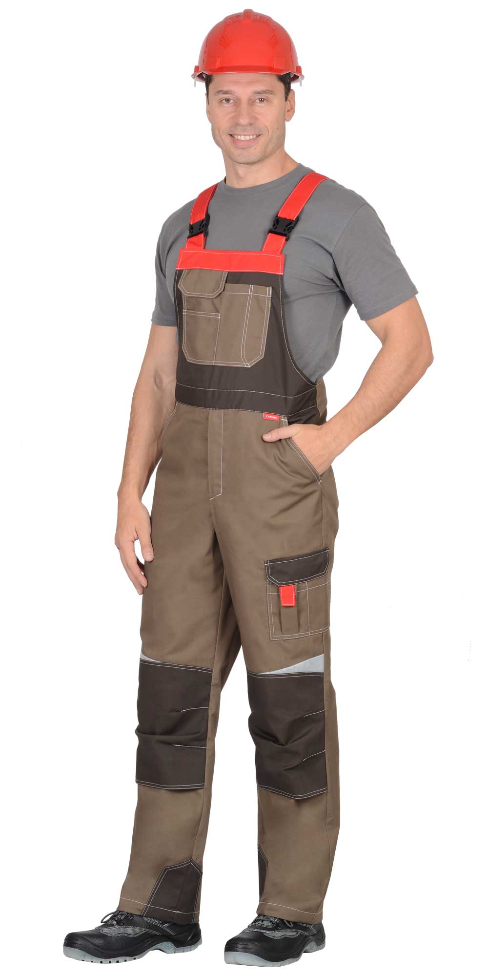 Костюм СИРИУС-ФАВОРИТ-МЕГА куртка, п/к, светло-коричневый с коричневым, красным и СОП