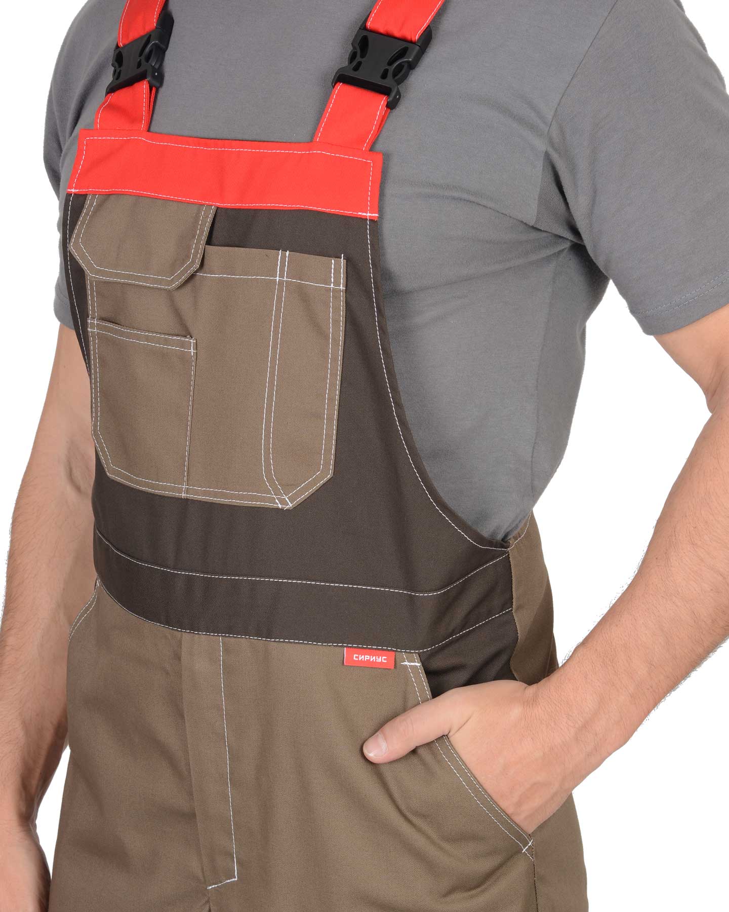 Костюм СИРИУС-ФАВОРИТ-МЕГА куртка, п/к, светло-коричневый с коричневым, красным и СОП