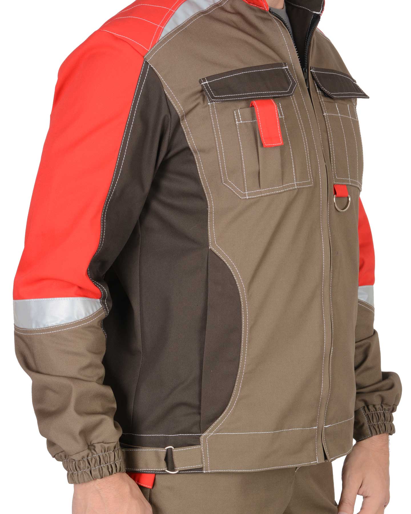 Костюм СИРИУС-ФАВОРИТ-МЕГА куртка, п/к, светло-коричневый с коричневым, красным и СОП