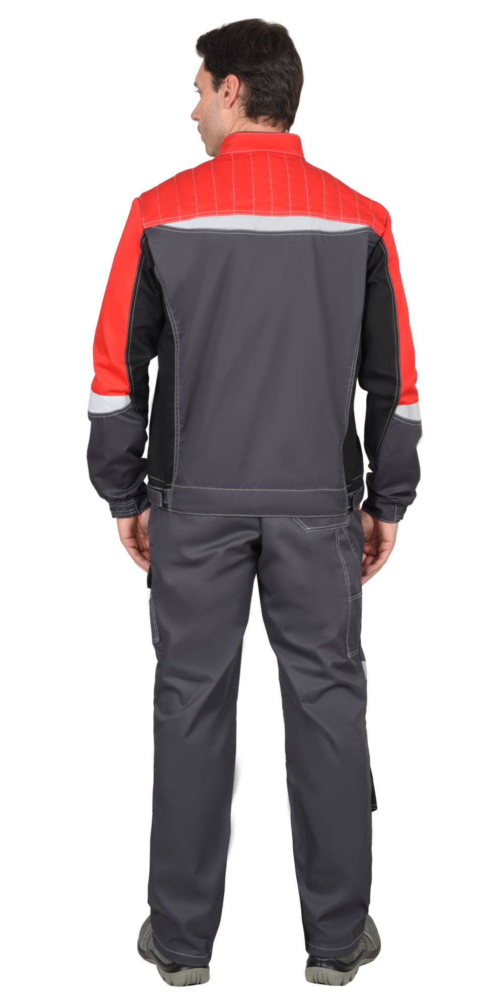 Костюм мужской летний СИРИУС-ФАВОРИТ-МЕГА куртка и полукомбинезон, серый с черным и красным, СОП 