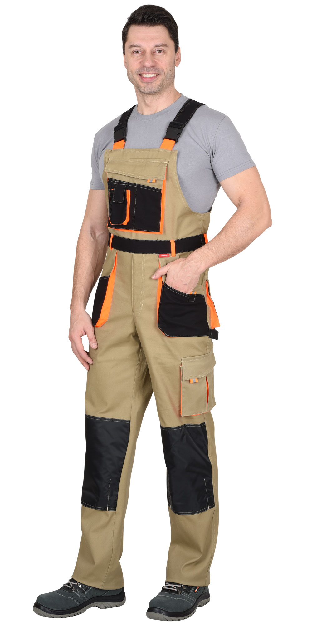 Костюм СИРИУС-МАНХЕТТЕН куртка, п/к песочный с оранж. и черным тк. мех. стрейч пл. 250г/кв.м 