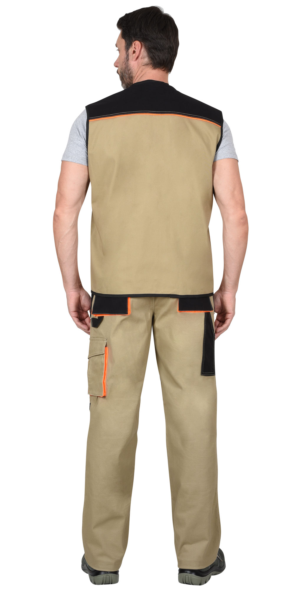 Костюм СИРИУС-МАНХЕТТЕН брюки, жилет песочный с оранж. и черным тк. мех. стрейч пл. 250г/кв.м 
