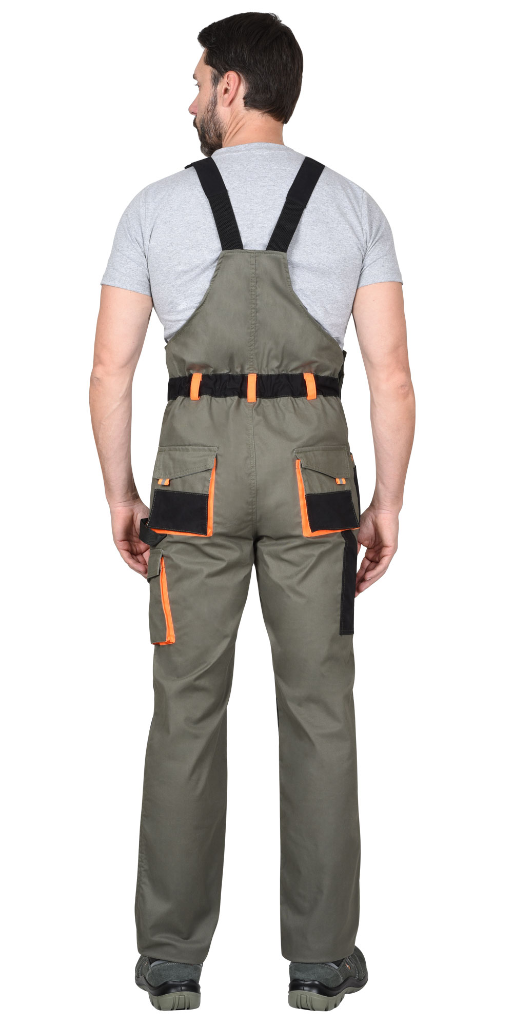 Полукомбинезон СИРИУС-МАНХЕТТЕН оливковый с оранжевым и чер. тк. мех. стрейч пл 260 г/кв.м 