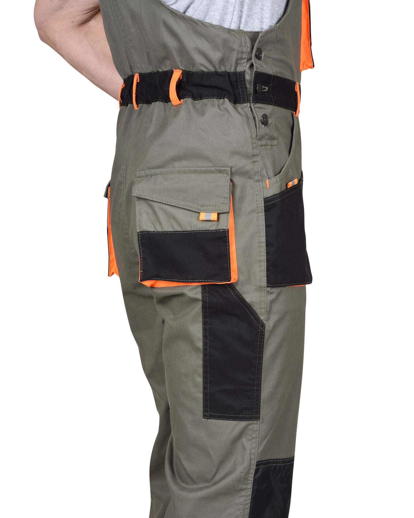 Полукомбинезон СИРИУС-МАНХЕТТЕН оливковый с оранжевым и чер. тк. мех. стрейч пл 260 г/кв.м 