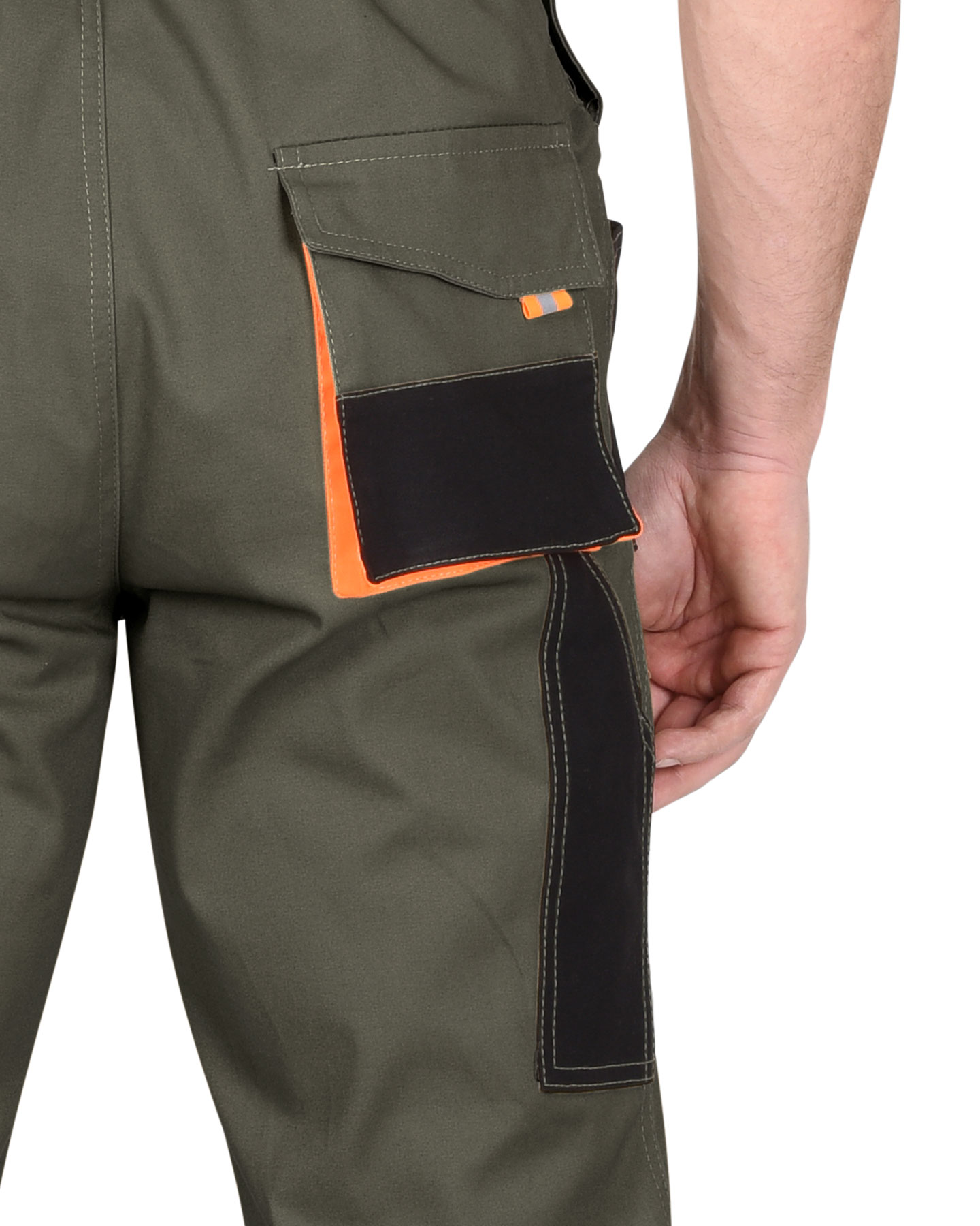 Полукомбинезон СИРИУС-МАНХЕТТЕН оливковый с оранжевым и чер. тк. мех. стрейч пл 260 г/кв.м 