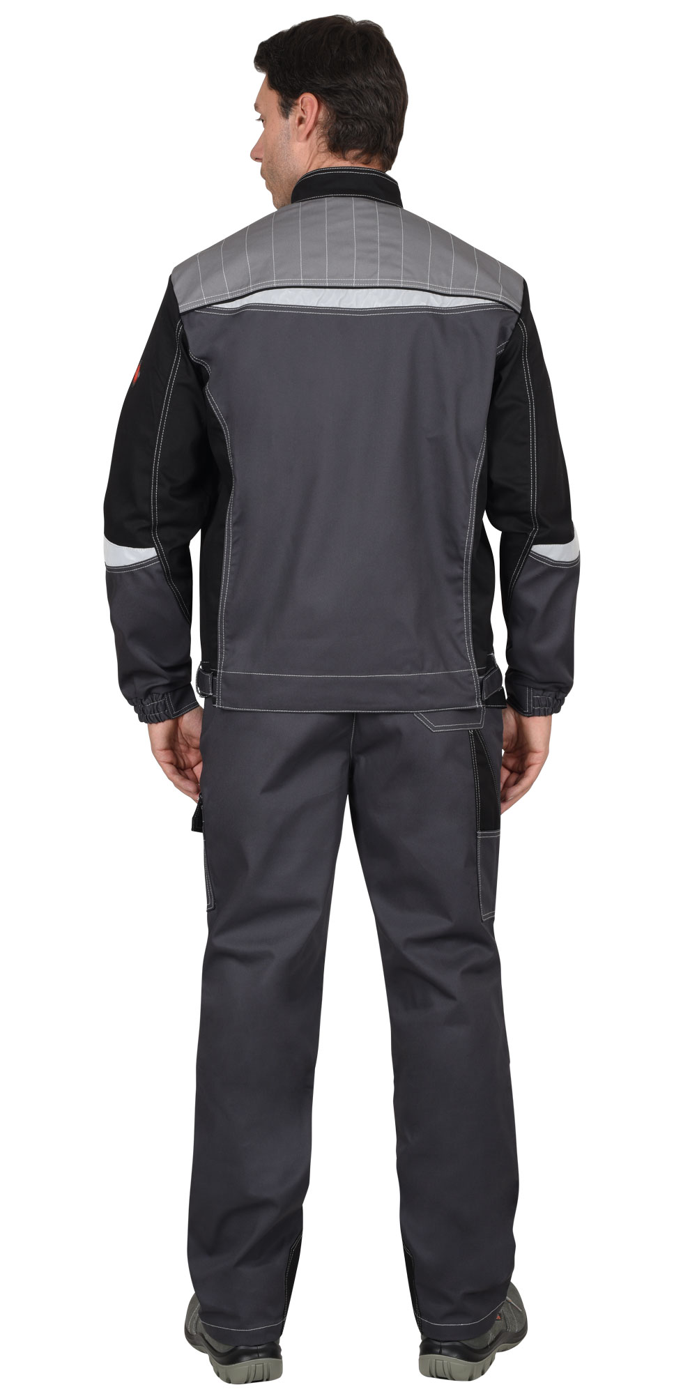 Костюм СИРИУС-ФАВОРИТ-МЕГА мужской летний, куртка и брюки, серый с черным, СОП 
