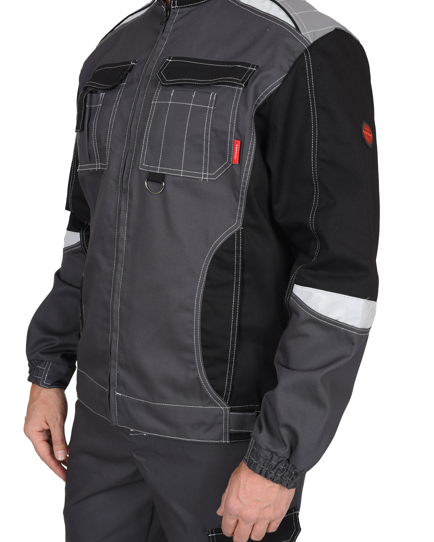 Костюм СИРИУС-ФАВОРИТ-МЕГА мужской летний, куртка и брюки, серый с черным, СОП 