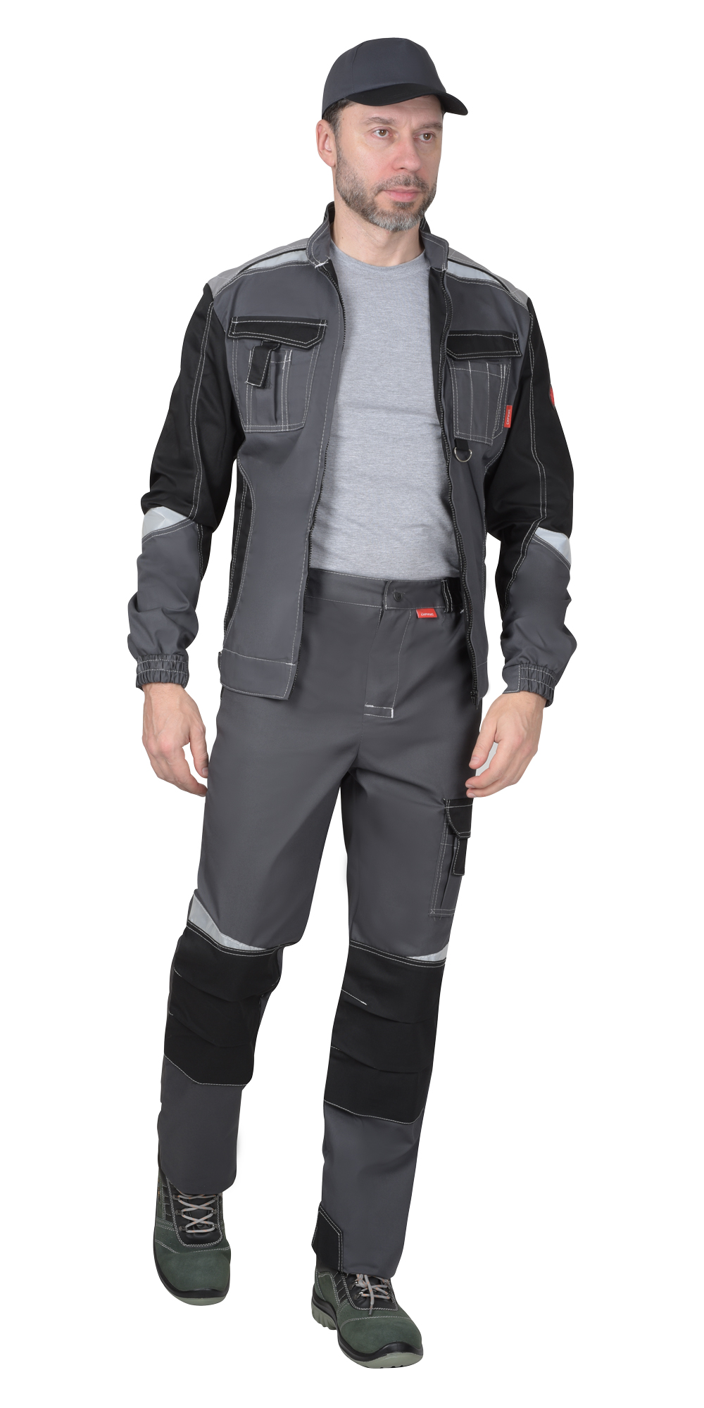 Костюм СИРИУС-ФАВОРИТ-МЕГА мужской летний, куртка и брюки, серый с черным, СОП 