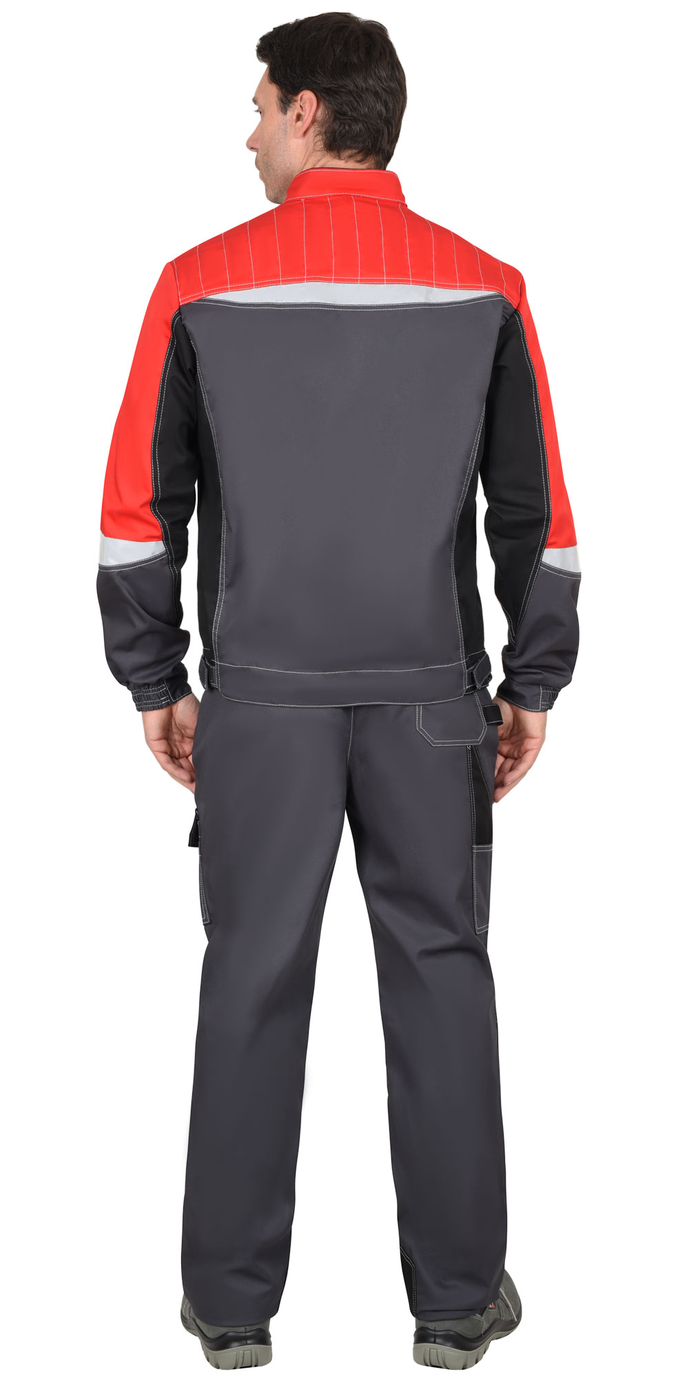 Костюм СИРИУС-ФАВОРИТ-МЕГА мужской летний, куртка и брюки, серый с красным и черным, СОП 