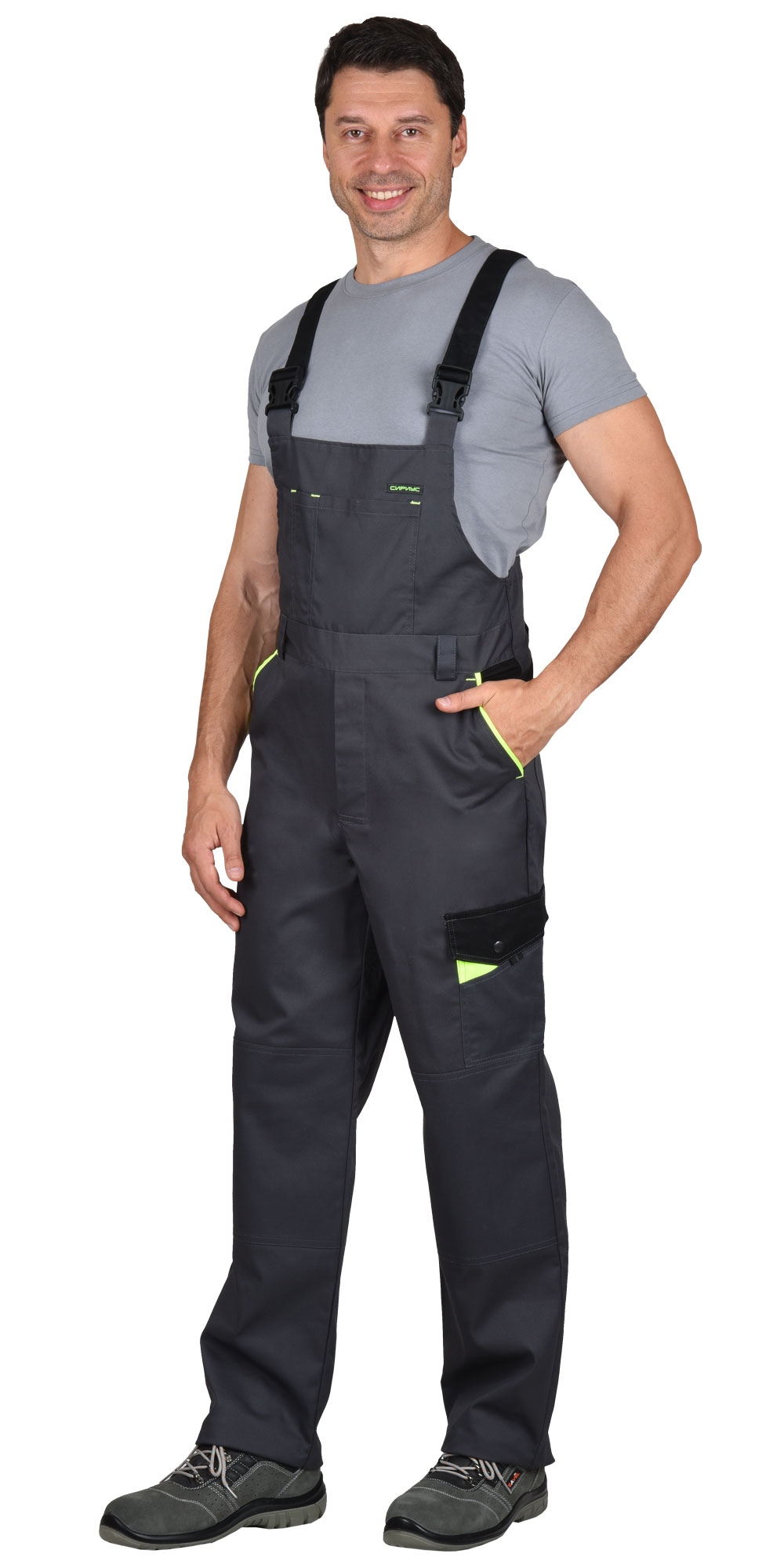 Костюм СИРИУС-ХОВАРД-МАСТЕР летний: куртка, полукомбинезон, темно-серый с черной и лимонной отд.