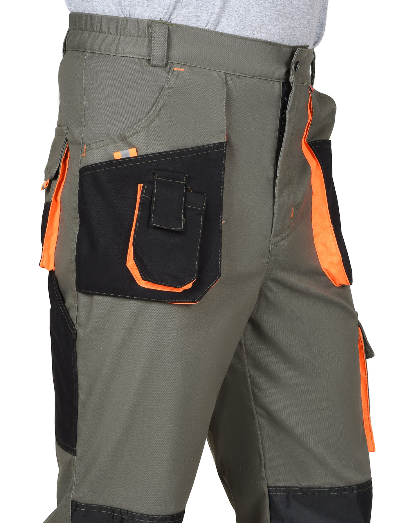 Костюм СИРИУС-МАНХЕТТЕН куртка, брюки оливковый с оранжевым и чер. тк. мех. стрейч пл 260 г/кв.м 