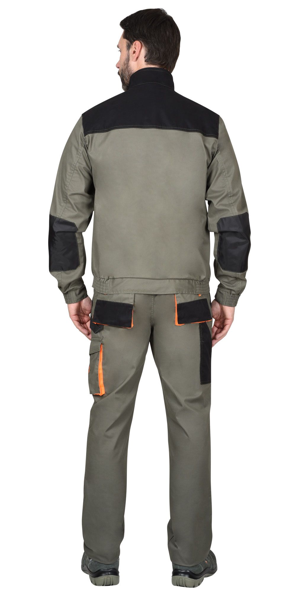 Костюм СИРИУС-МАНХЕТТЕН куртка. брюки оливковый с оранжевым и чер. тк. мех. стрейч пл 260 г/кв.м 