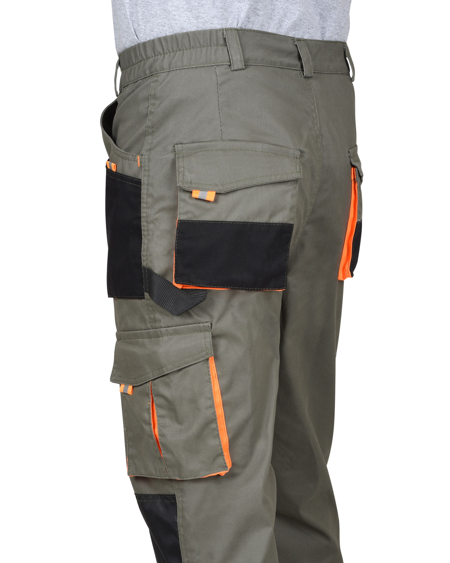 Костюм СИРИУС-МАНХЕТТЕН куртка. брюки оливковый с оранжевым и чер. тк. мех. стрейч пл 260 г/кв.м 