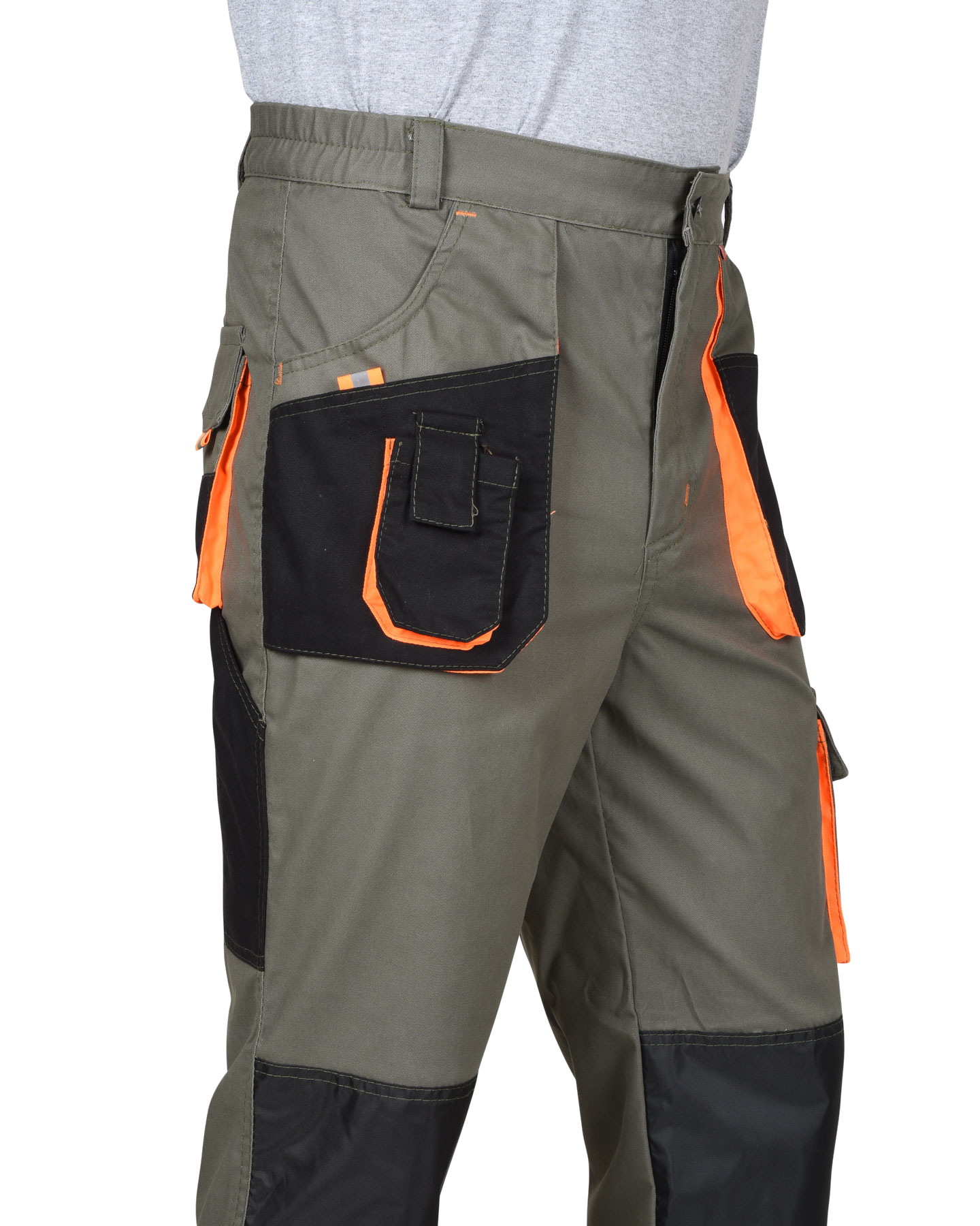 Костюм СИРИУС-МАНХЕТТЕН куртка. брюки оливковый с оранжевым и чер. тк. мех. стрейч пл 260 г/кв.м 