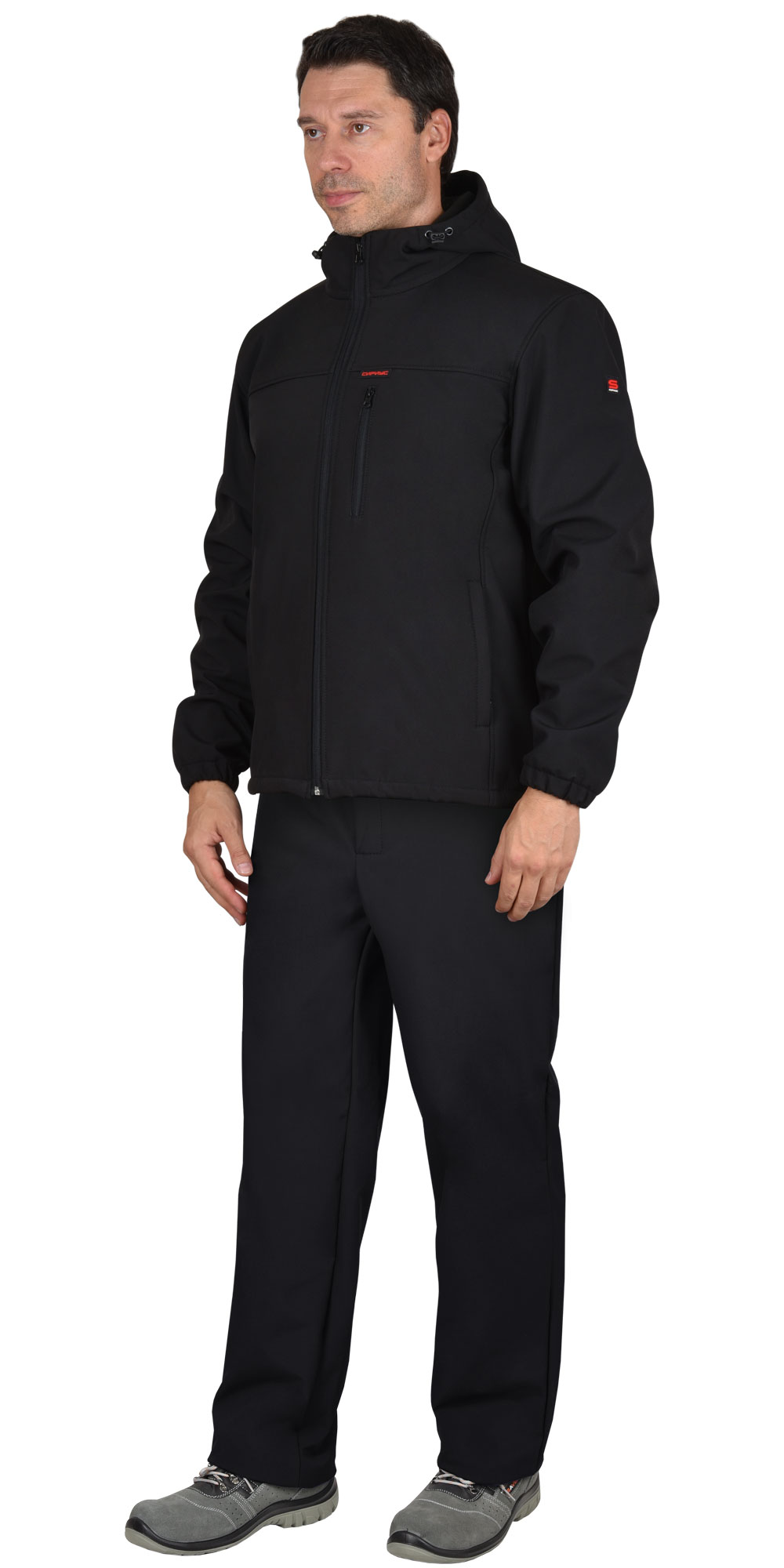 Костюм СИРИУС-АЗОВ с капюшоном черный софтшелл пл 350 г/кв.м 