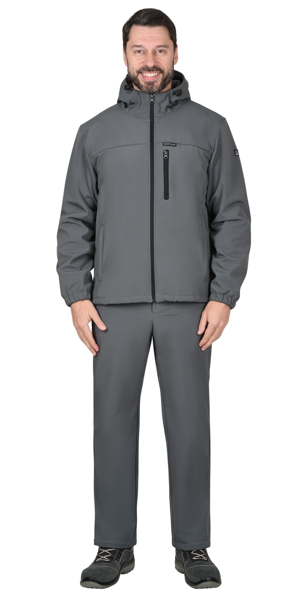 Костюм СИРИУС-АЗОВ с капюшоном серый софтшелл пл 350 г/кв.м 