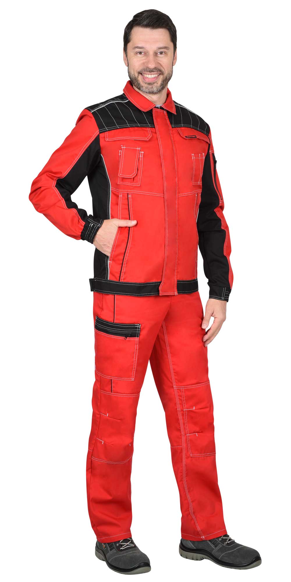 Костюм СИРИУС-ПРЕСТИЖ куртка, полукомбинезон красный с черным