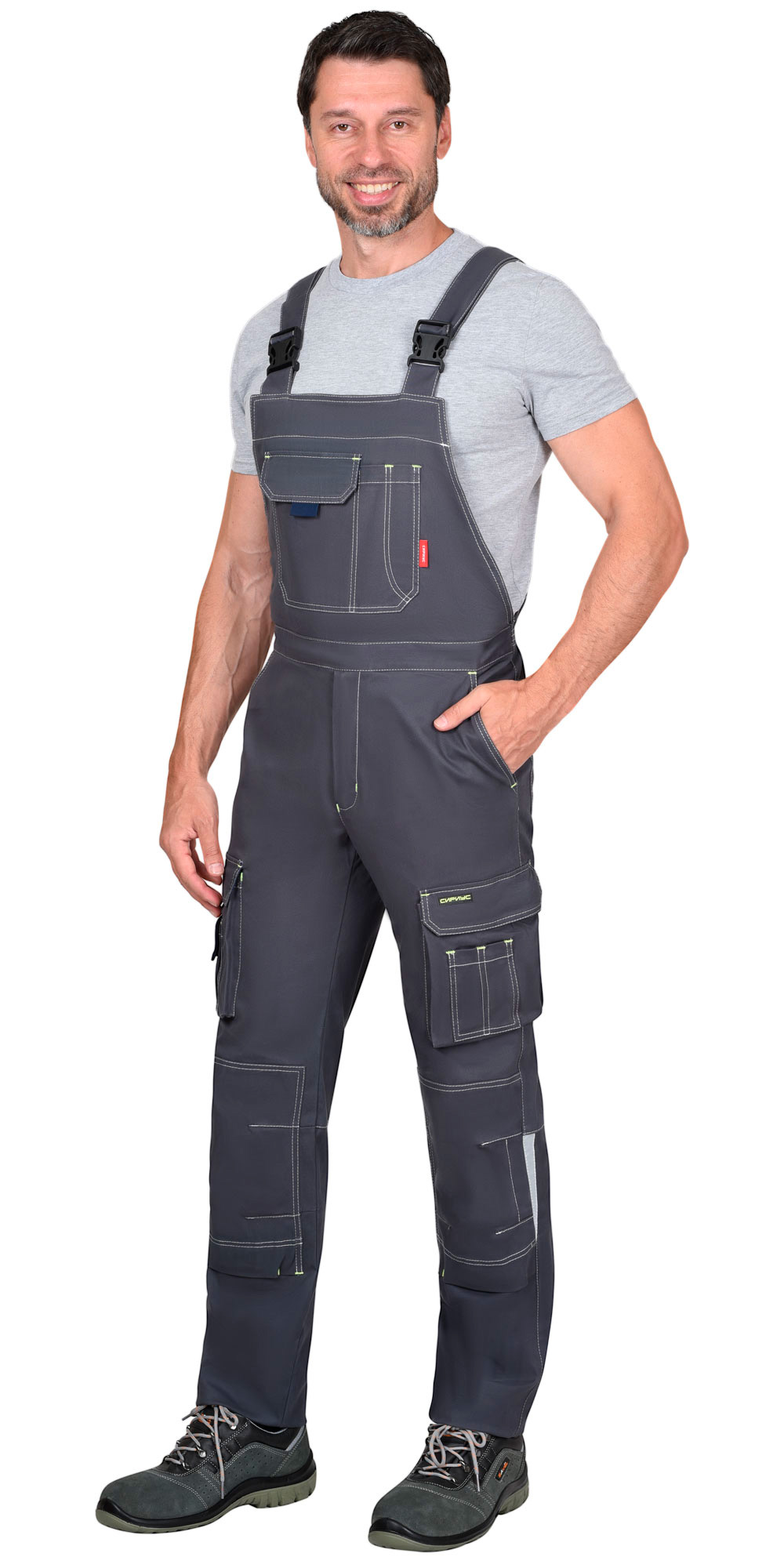 Костюм СИРИУС-ДЖЕТ куртка, полукомбинезон т-серый с синим тк. мех. стрейч с ВО