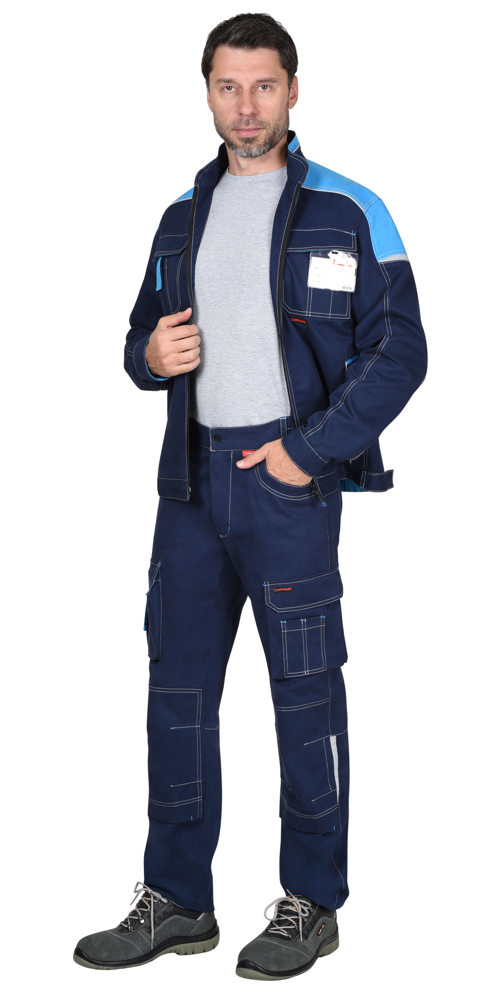 Костюм СИРИУС-ДЖЕТ куртка, брюки синий с голубым тк. мех. стрейч с ВО