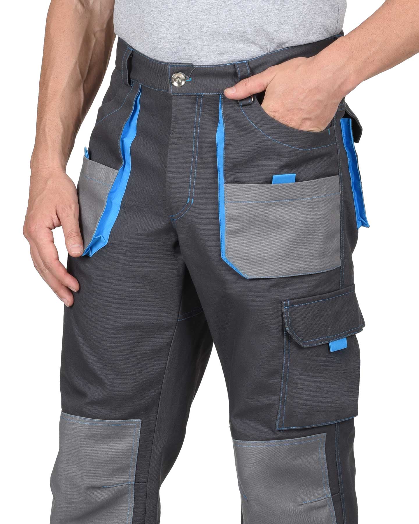 Костюм СИРИУС-ДВИН куртка, брюки т.серый со ср.серым и голубой отделкой пл. 275 г/кв.м