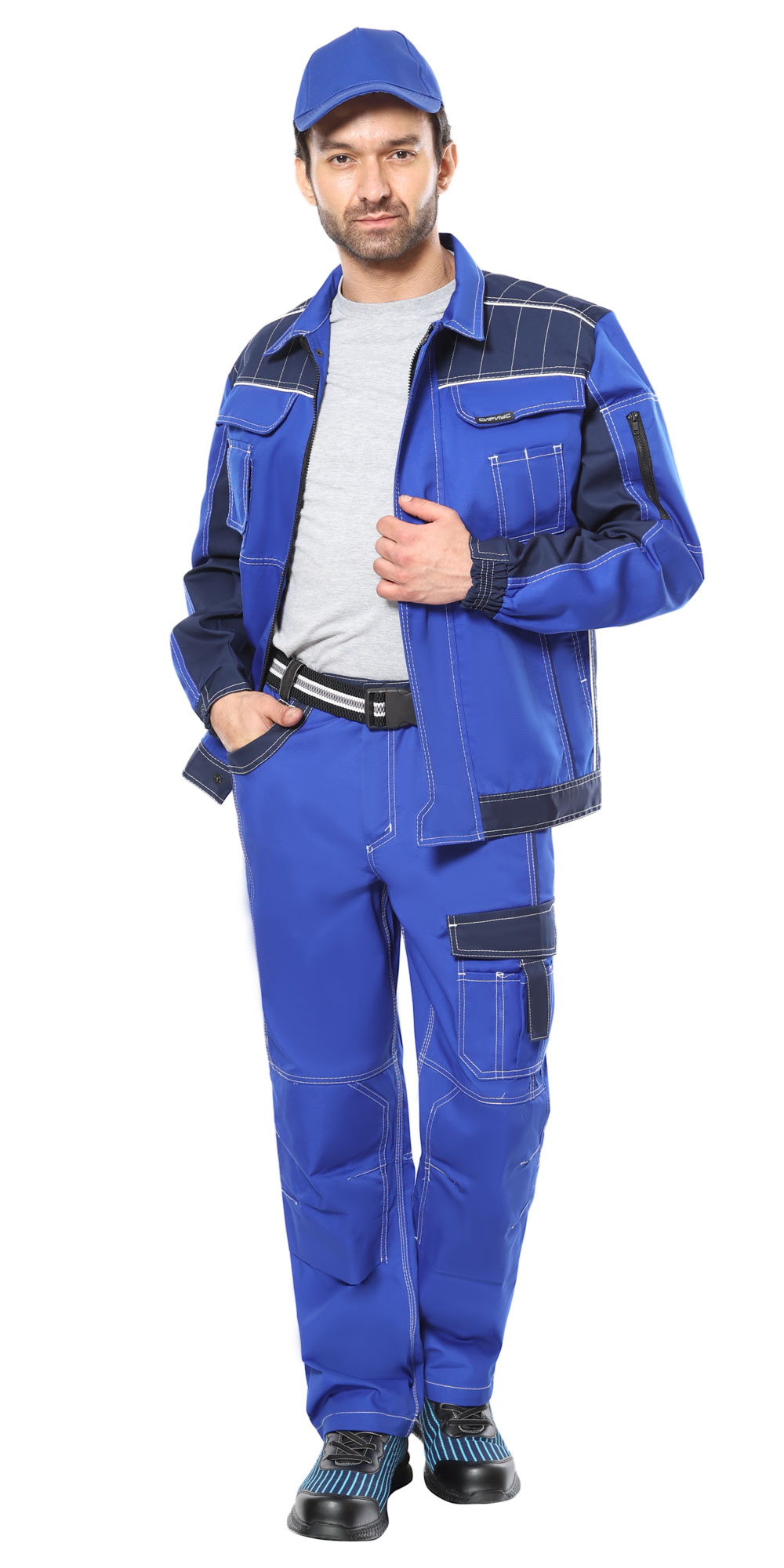 Костюм СИРИУС-ПРЕСТИЖ куртка, брюки, васильковый с синим 