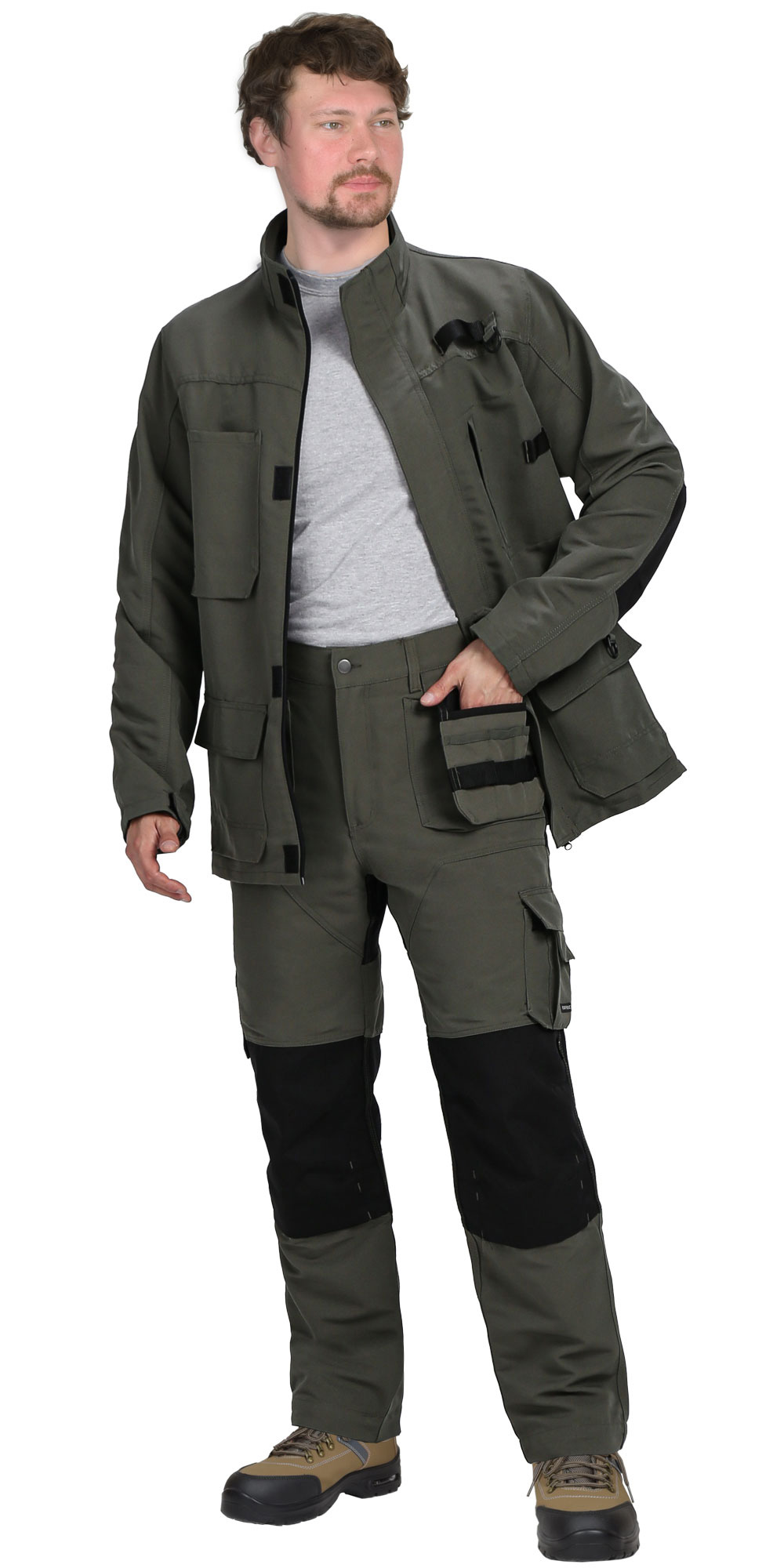 Костюм СИРИУС-ТРИТОН куртка, брюки хаки с черным тк.Кошачий глаз